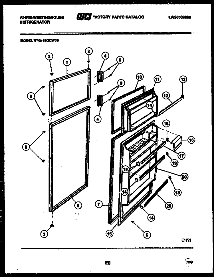 DOOR PARTS Diagram and Parts List for RTG163GCH3A  Frigidaire Refrigerator