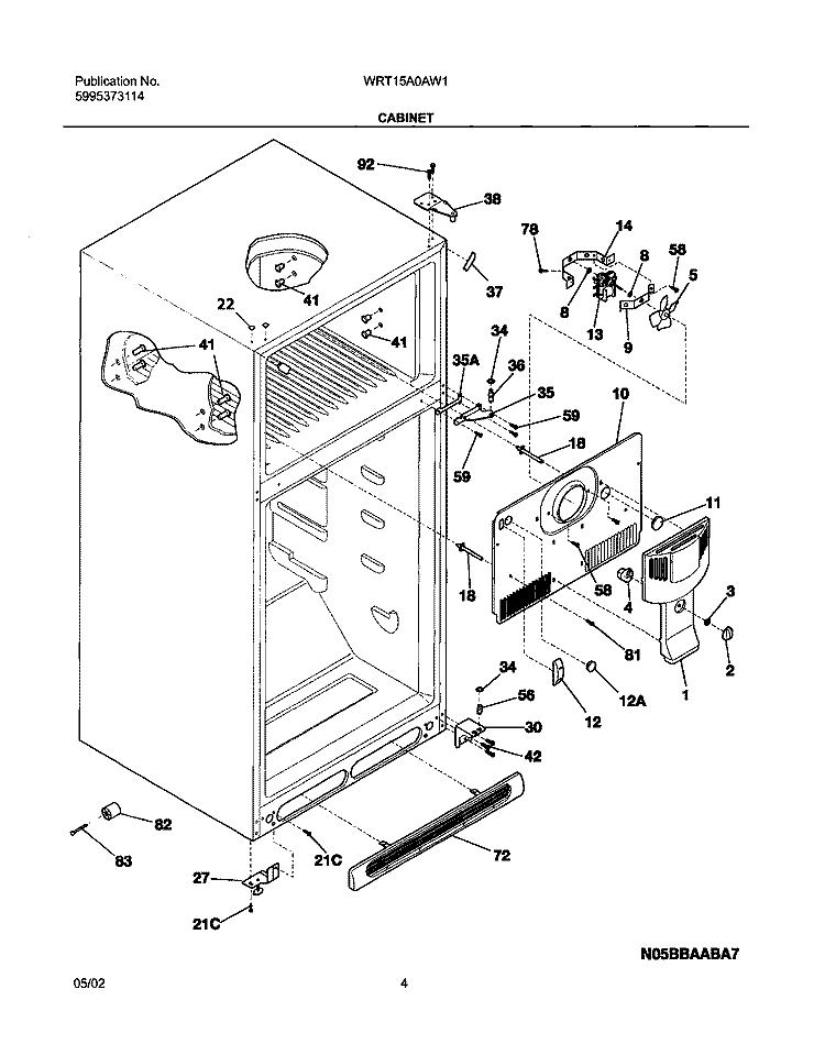 CABINET Diagram and Parts List for WRT15A0AW1  Westinghouse Refrigerator