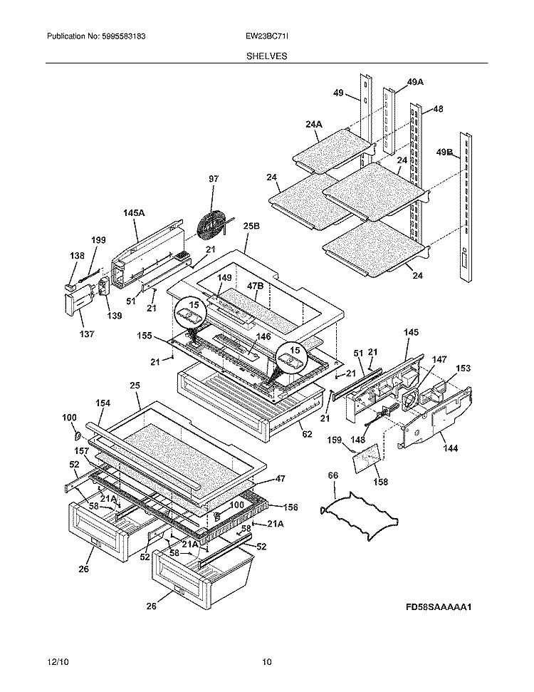 SHELVES Diagram and Parts List for EW23BC71IB7  Electrolux Refrigerator