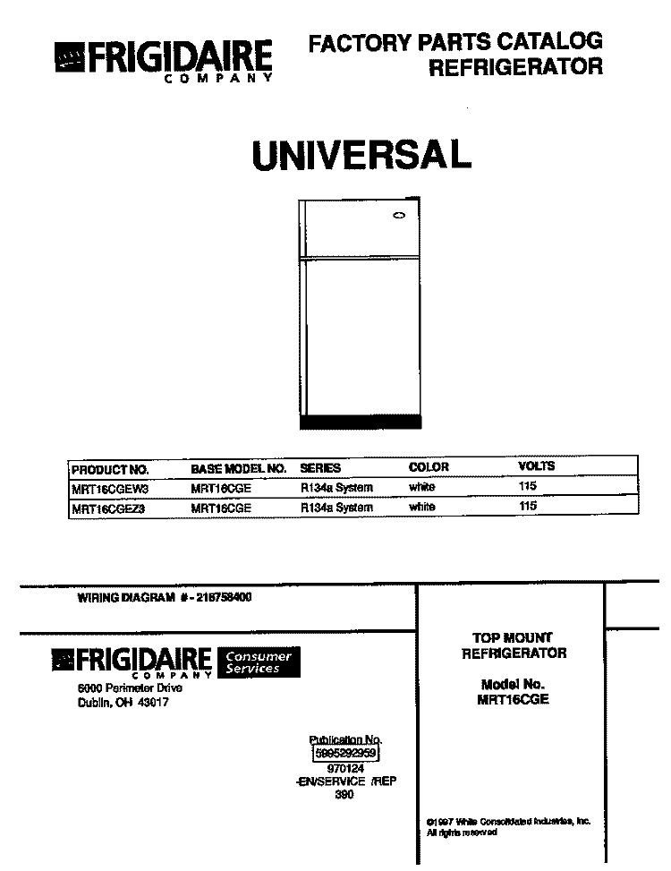 COVER Diagram and Parts List for MRT16CGEW3  Frigidaire Refrigerator