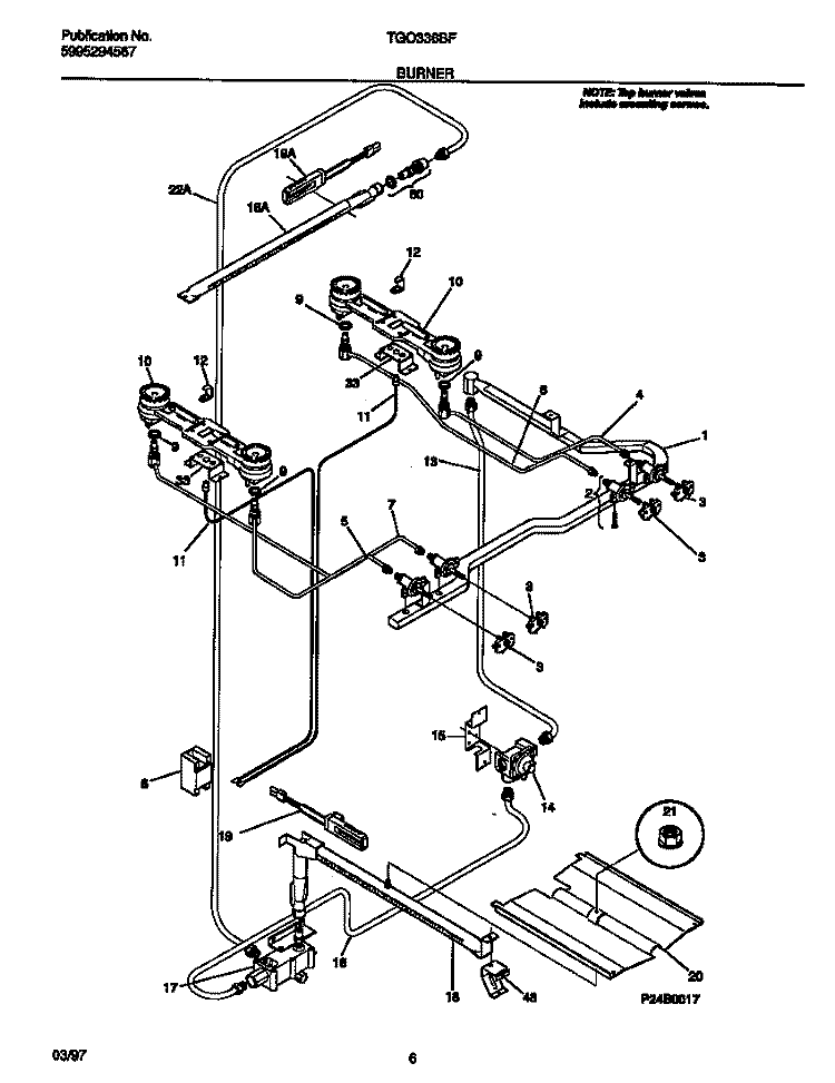 BURNER Diagram and Parts List for TGO336BFDB  Tappan Range