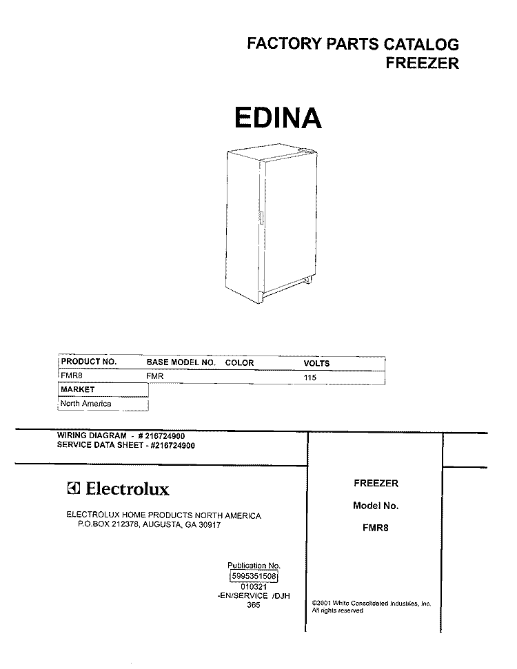 COVER Diagram and Parts List for FMR8  Electrolux Freezer
