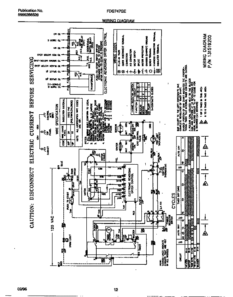 WIRING DIAGRAM Diagram and Parts List for FDG747GES0  Frigidaire Dryer