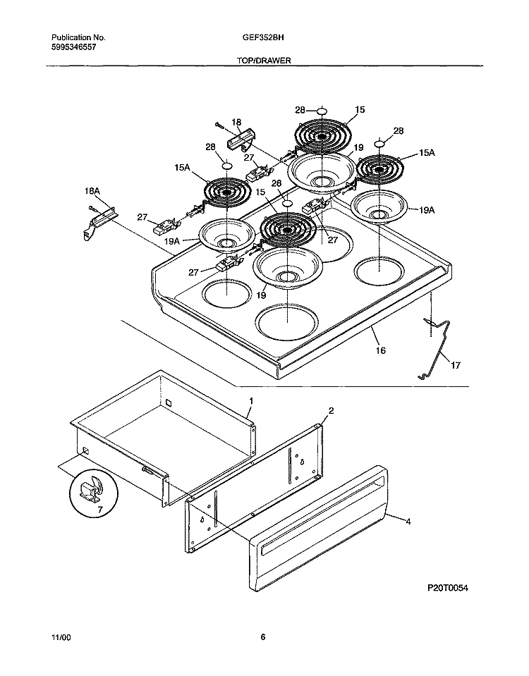 TOP / DRAWER Diagram and Parts List for GEF352BHDB  Gibson Range