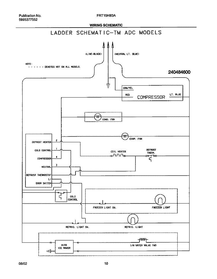WIRING SCHEMATIC Diagram and Parts List for FRT15HB3AW2  Frigidaire Refrigerator