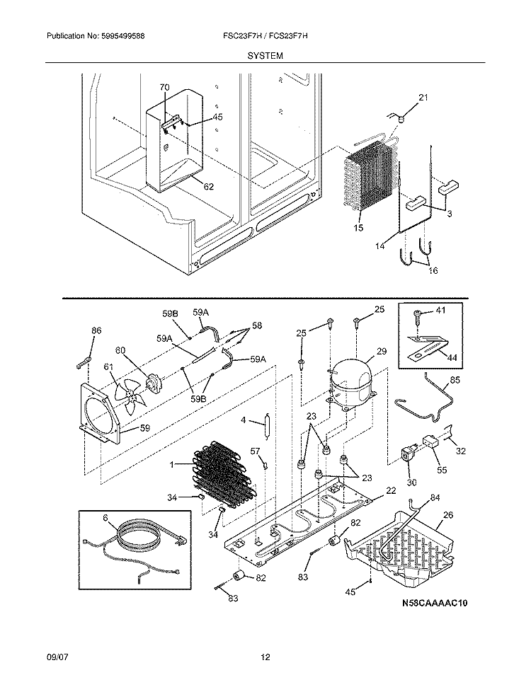 SYSTEM Diagram and Parts List for FSC23F7HW6  Frigidaire Refrigerator