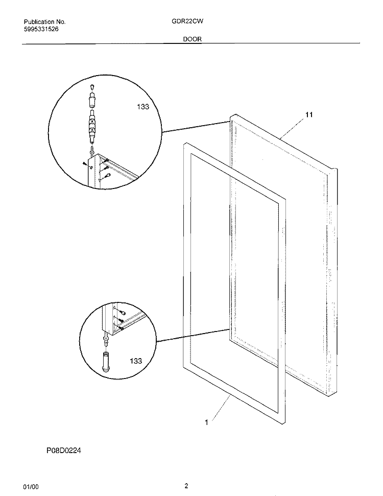 DOOR Diagram and Parts List for GDR22CWL1  Frigidaire Freezer