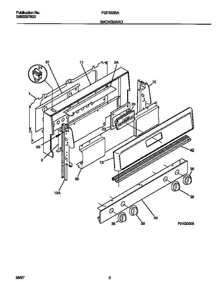 BACKGUARD Diagram and Parts List for FGF353BADG  Frigidaire Range