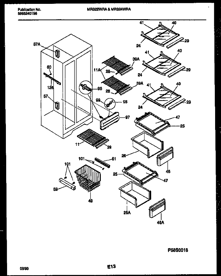 SHELVES AND SUPPORTS Diagram and Parts List for MRS24WRADO  Frigidaire Refrigerator