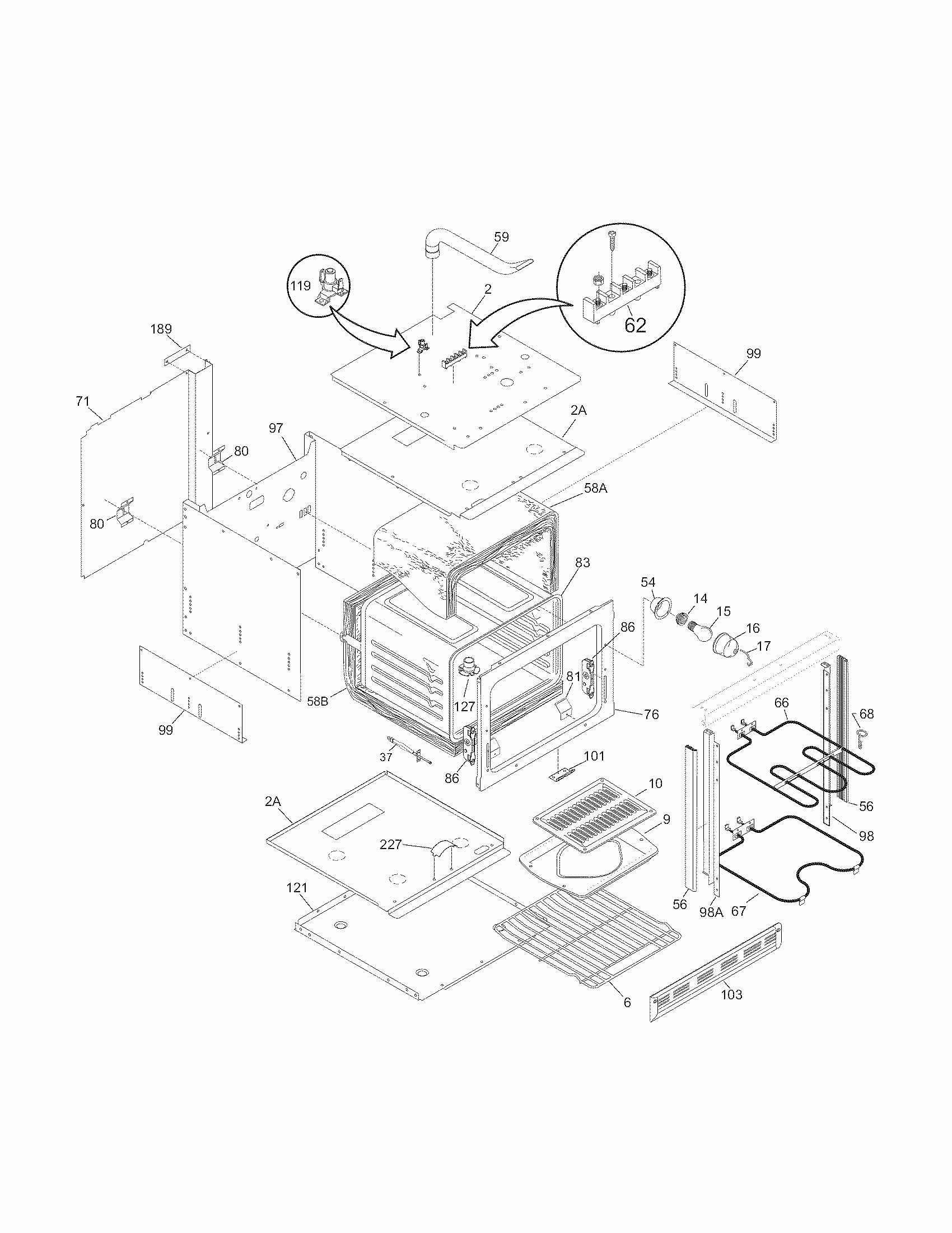 Body Diagram and Parts List for 79040432801  Kenmore Wall Oven