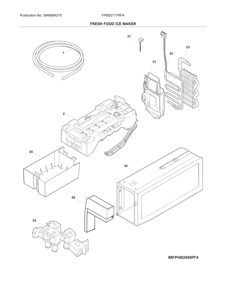 Fresh Food Ice Maker Diagram and Parts List for FPBS2777RFA  Frigidaire Refrigerator