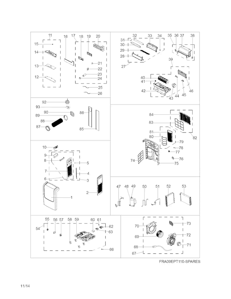 Recommended Spare Parts Diagram and Parts List for FRA12EPT114  Frigidaire Air Conditioner