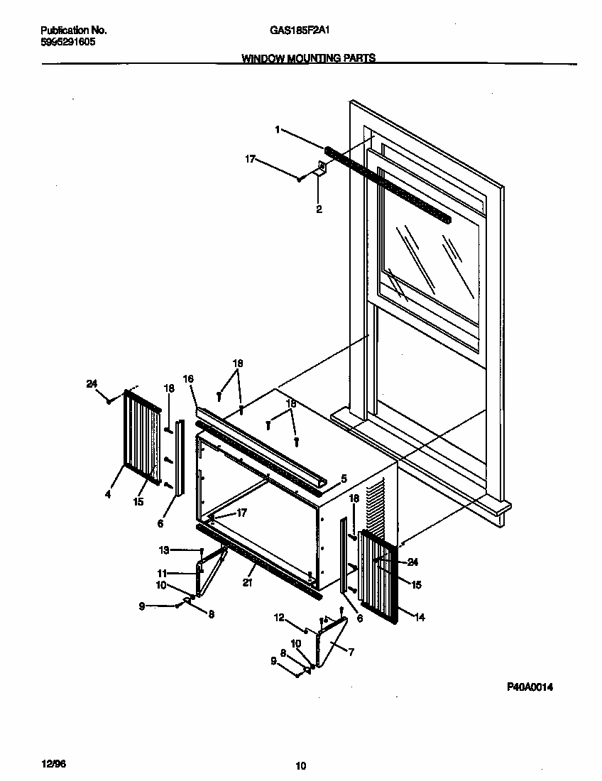 Window Mounting Parts Diagram and Parts List for GAS185FSA1  Uni Air Conditioner