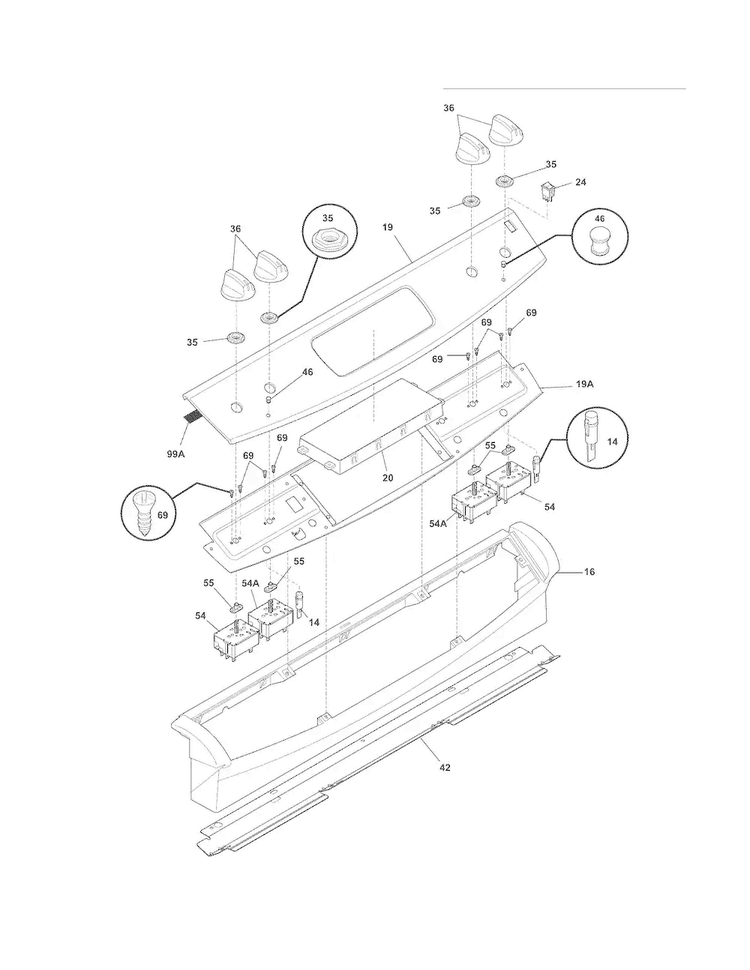 Backguard Diagram and Parts List for FFES3025LBD  Frigidaire Range