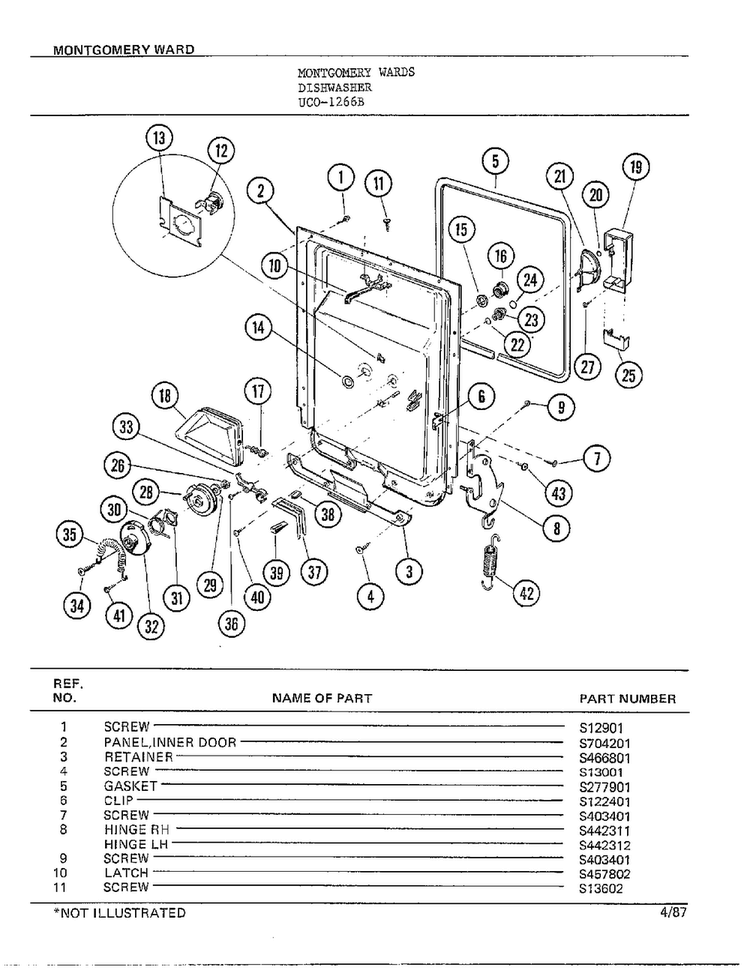 Dishwasher Page 6 Diagram and Parts List for 1266B  Frigidaire Dishwasher