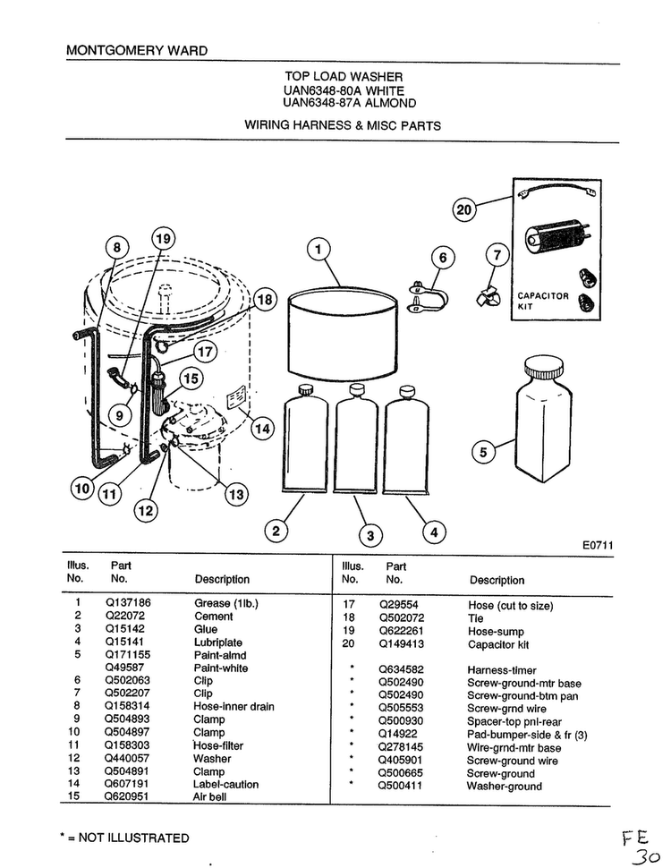 Wiring Harness And Miscellaneous Parts Diagram and Parts List for 6348A  Frigidaire Washer