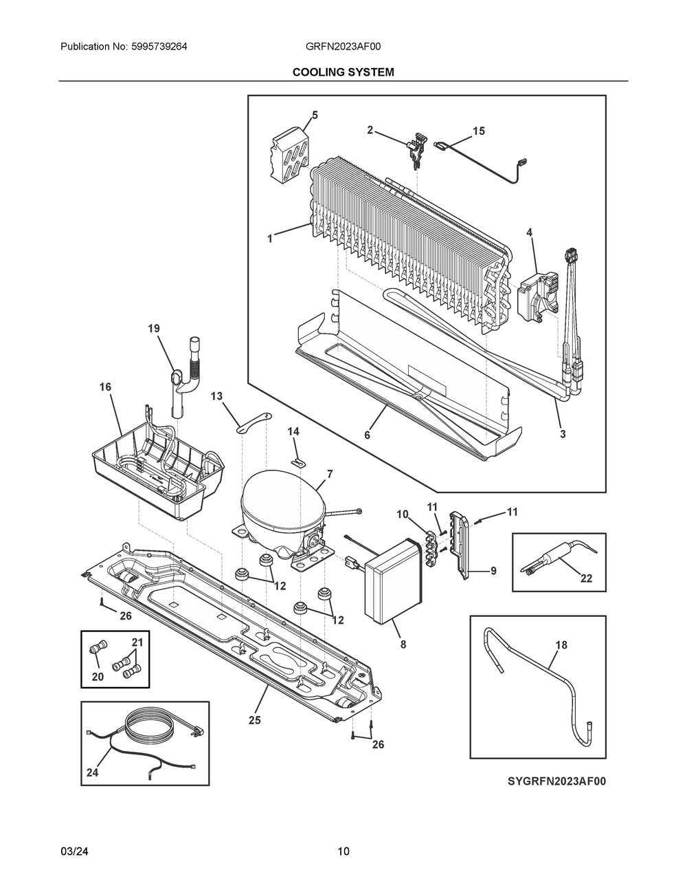 Cooling System Diagram and Parts List for GRFN2023AF00  Frigidaire Refrigerator