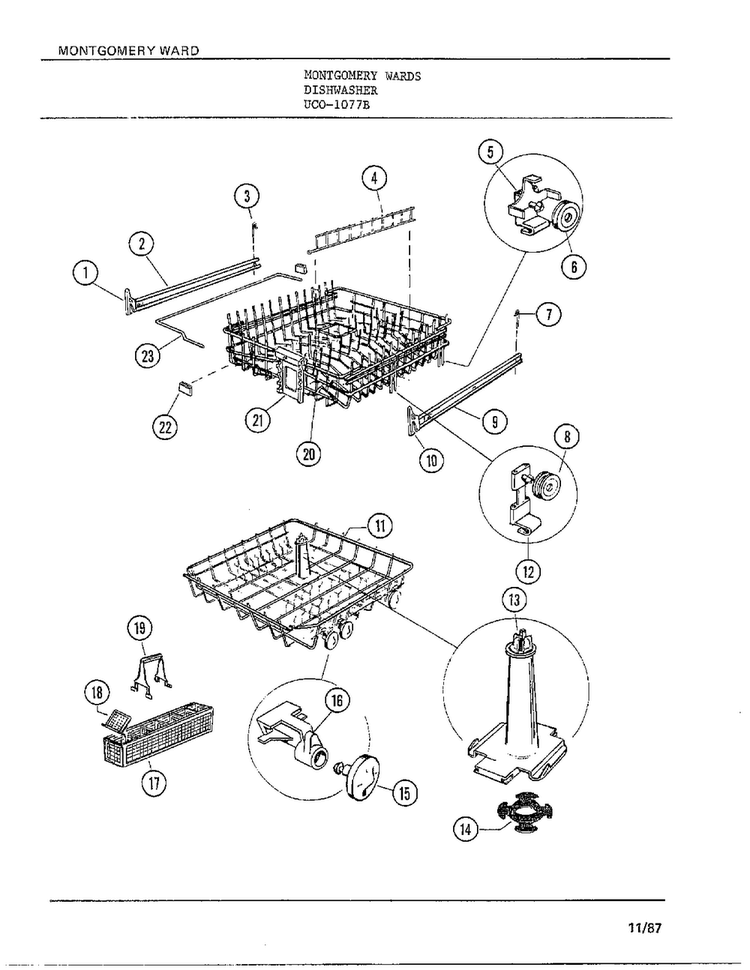 Dishwasher Page 10 Diagram and Parts List for 1077B  Frigidaire Dishwasher