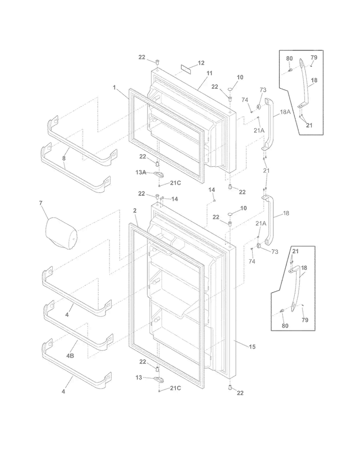 Doors Diagram and Parts List for FFTR21D2PS6  Frigidaire Refrigerator