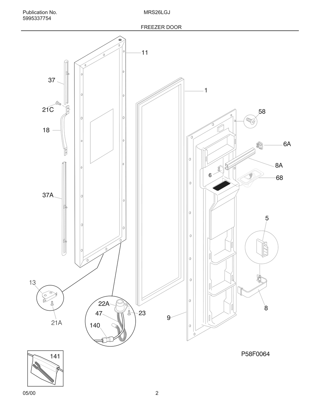 Freezer Door Diagram and Parts List for MRS26LGJW1  Frigidaire Refrigerator