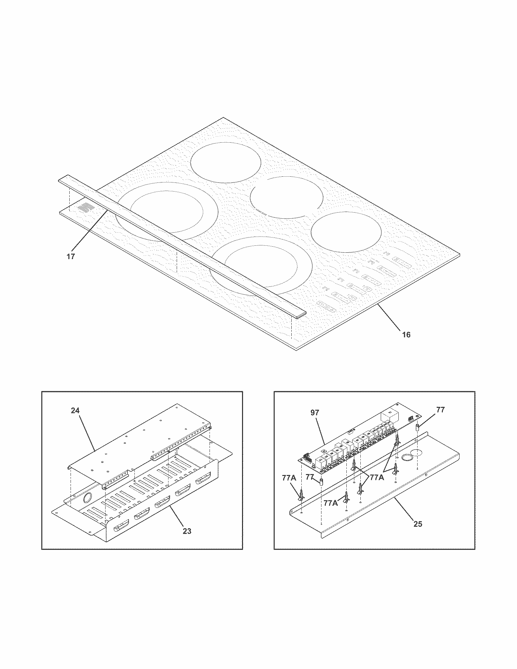 Control Panel Diagram and Parts List for 79045409410  Kenmore Cooktop