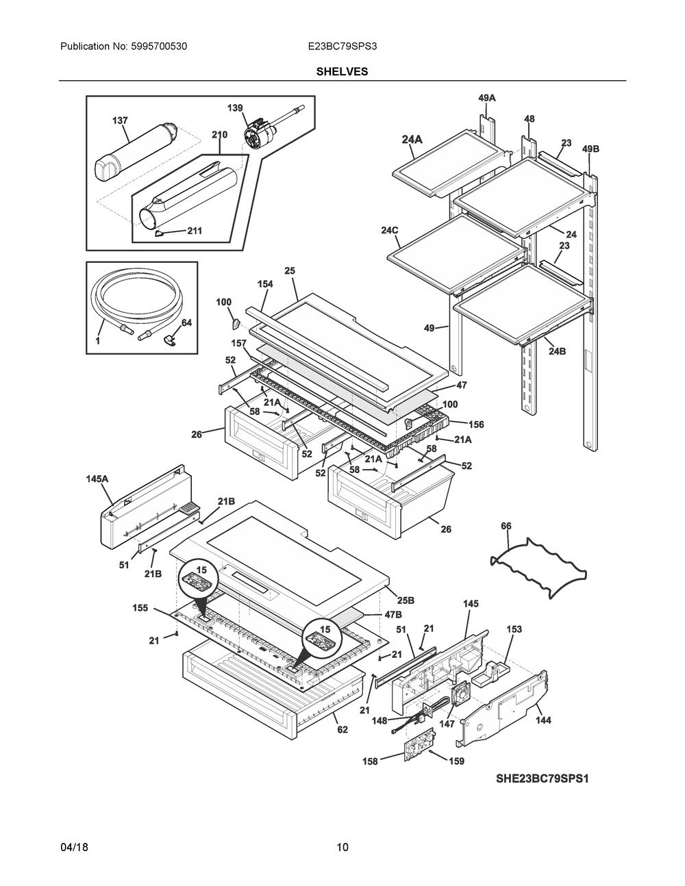 Shelves Diagram and Parts List for E23BC79SPS3  Frigidaire Refrigerator