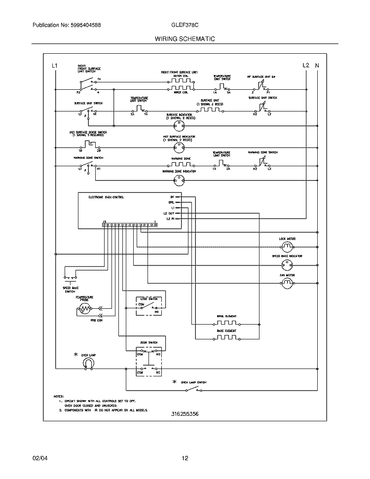 WIRING SCHEMATIC Diagram and Parts List for GLEF378CQE  Frigidaire Range
