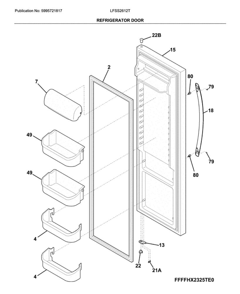 Refrigerator Door Diagram and Parts List for LFSS2612TF4  Frigidaire Refrigerator
