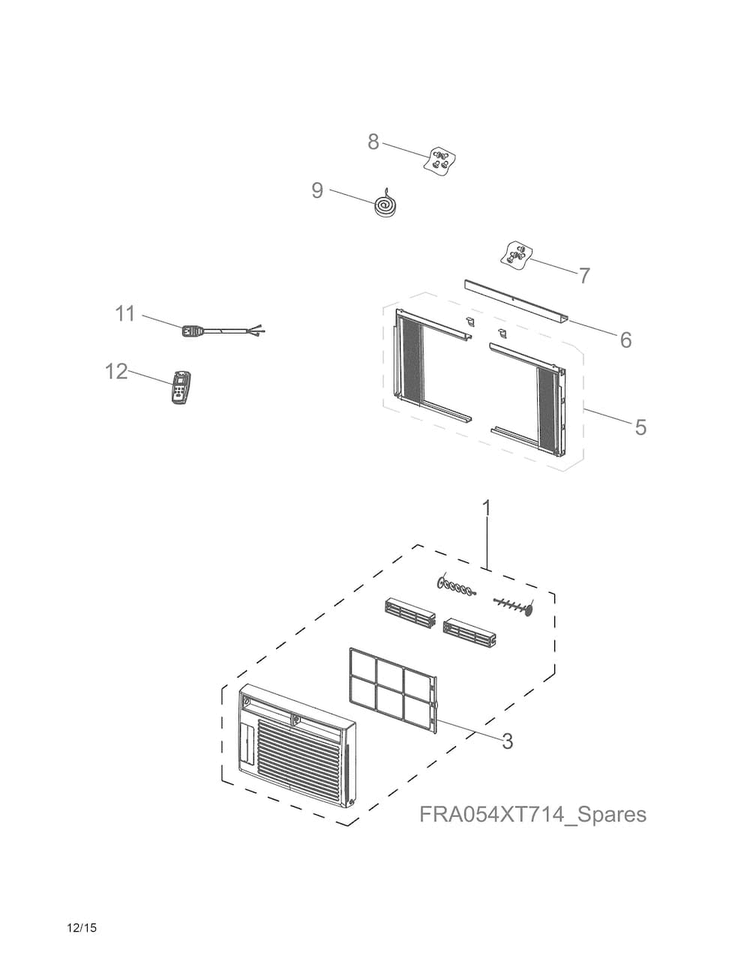 Recommended Spare Parts Diagram and Parts List for FFRE05W3Q113  Frigidaire Air Conditioner