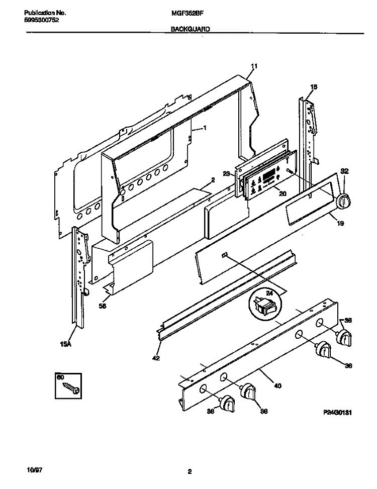 BACKGUARD Diagram and Parts List for MGF352BFDB  Frigidaire Range