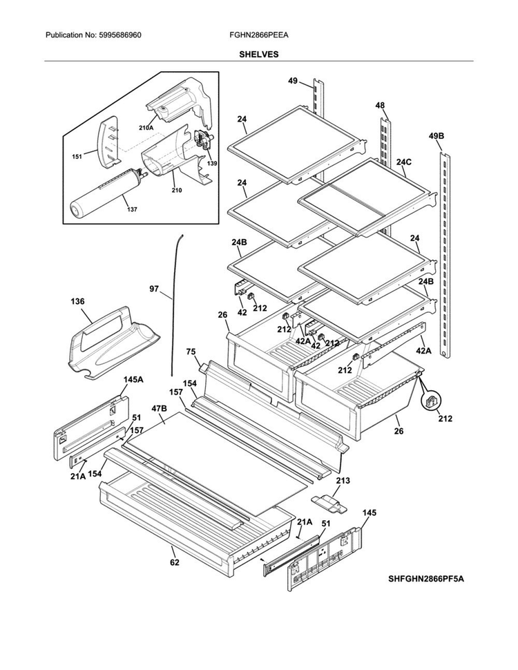 Shelves Diagram and Parts List for FGHN2866PEEA  Frigidaire Refrigerator