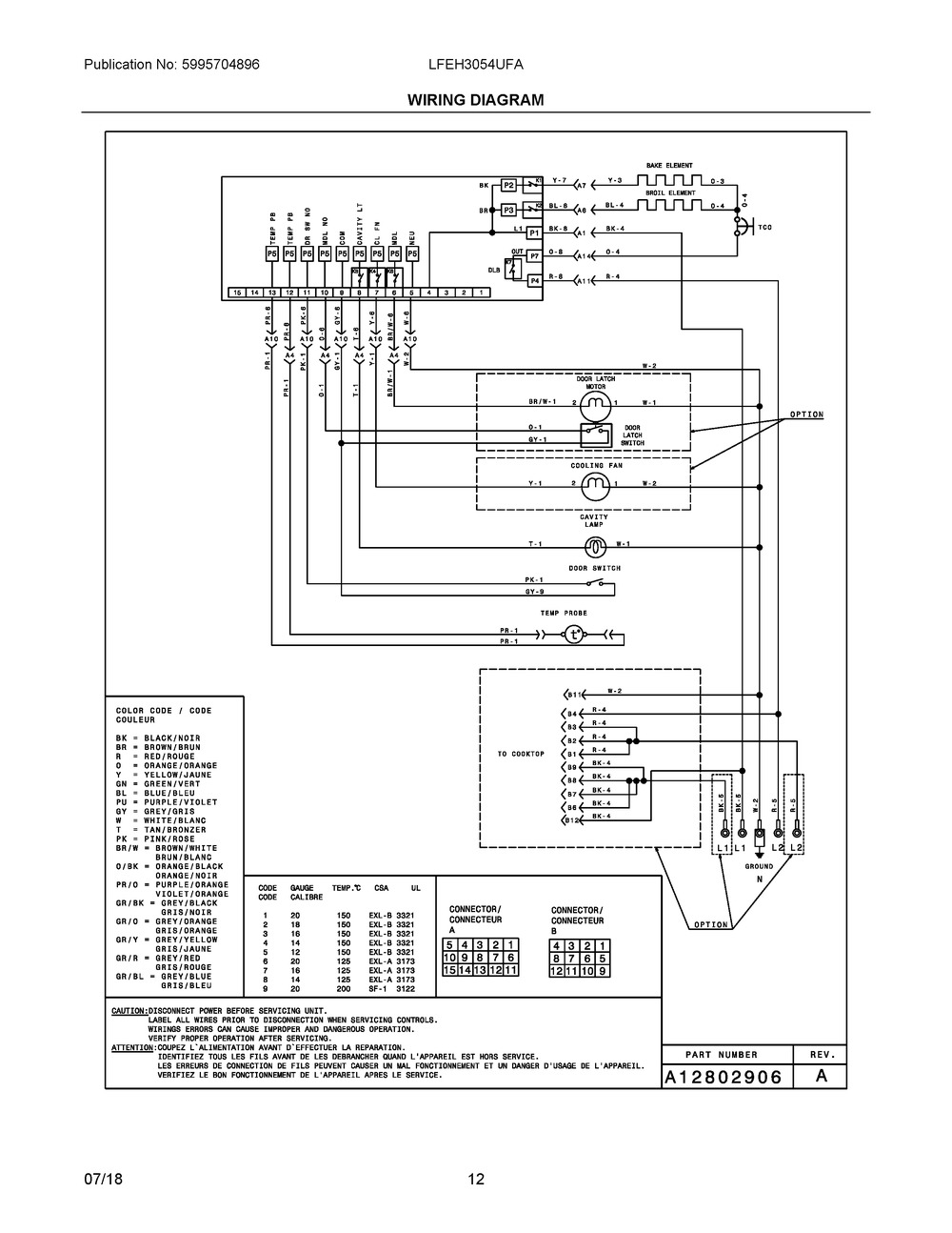 Wiring Diagram Diagram and Parts List for LFEH3054UFA  Frigidaire Range