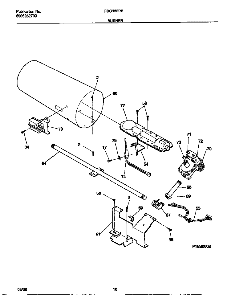 BURNER Diagram and Parts List for FDG336RBS2  Frigidaire Dryer