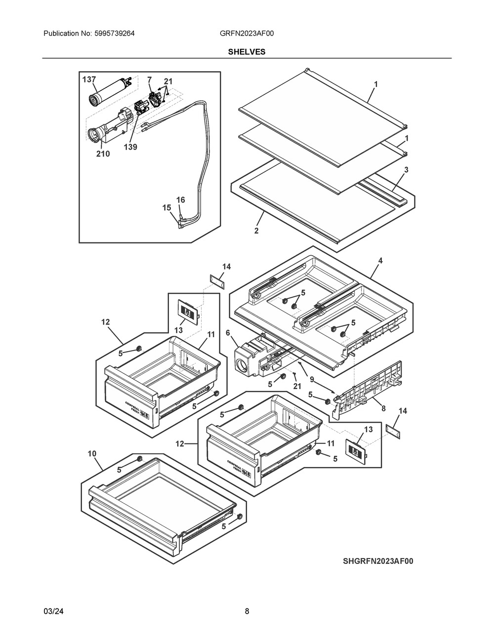 Shelves Diagram and Parts List for GRFN2023AF00  Frigidaire Refrigerator