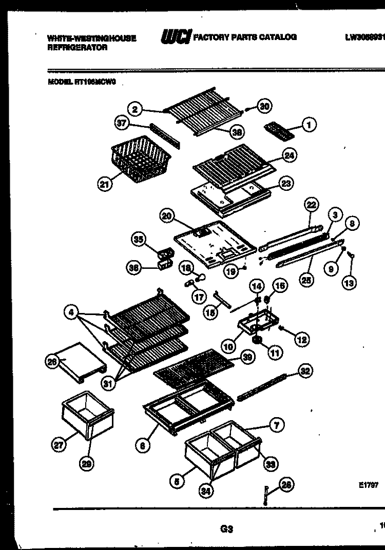 SHELVES AND SUPPORTS Diagram and Parts List for RT196MCV0  Frigidaire Refrigerator