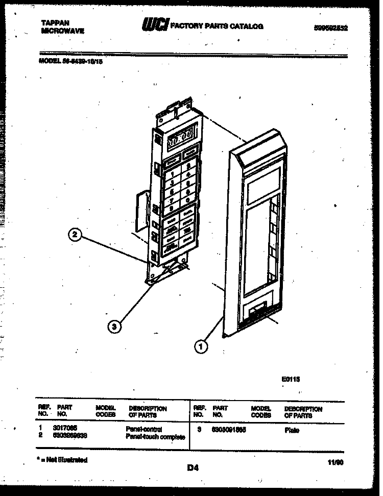 CONTROL PANEL Diagram and Parts List for 56-9439-10-15  Tappan Microwave