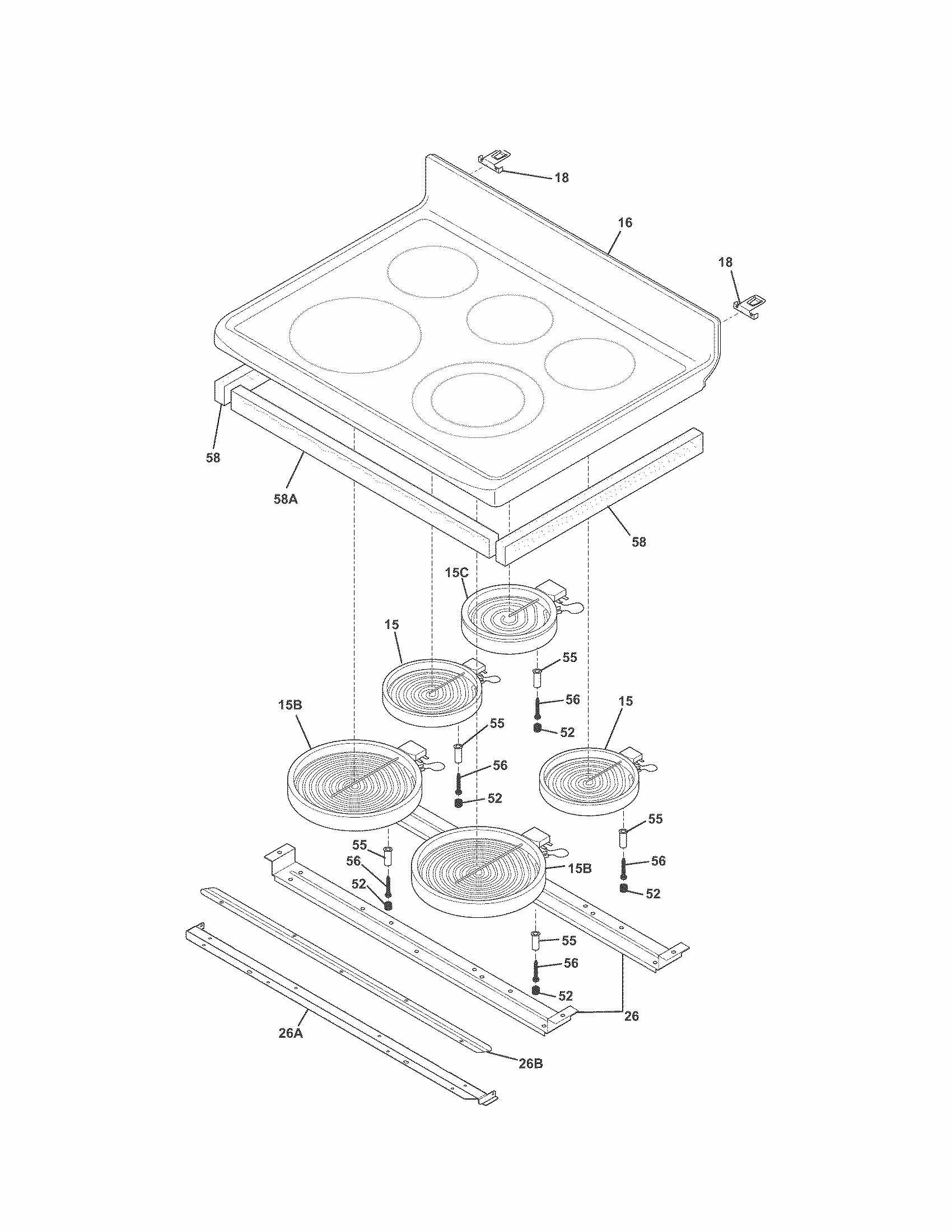Main Top Diagram and Parts List for 79097609300  Kenmore Range