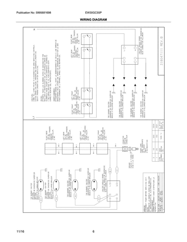 Wiring Diagram Diagram and Parts List for EW30GC55PS1  Electrolux Cooktop