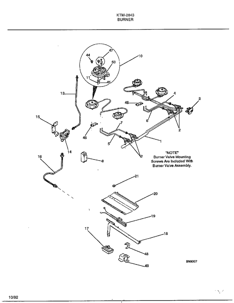 Burner Diagram and Parts List for 2343-87A  Frigidaire Range