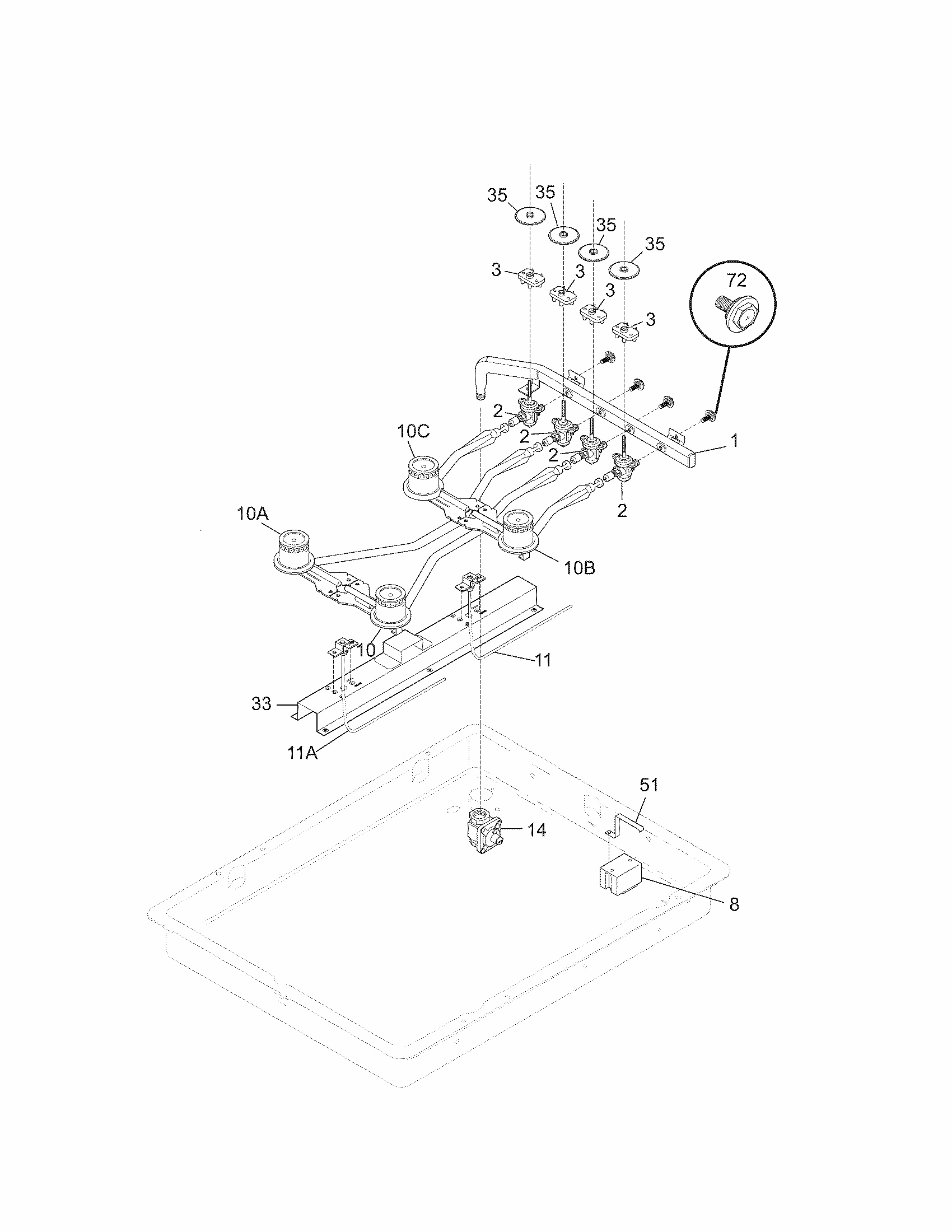 Burner Diagram and Parts List for 79032404901  Kenmore Cooktop