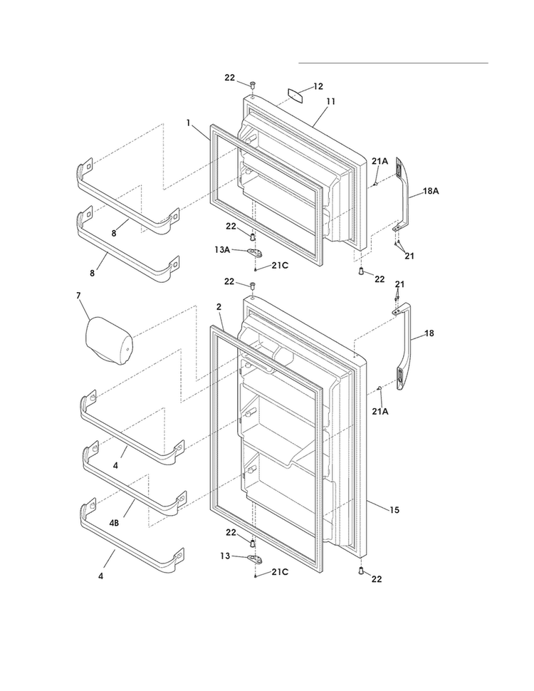 Door Diagram and Parts List for FFHT2116LK2  Frigidaire Refrigerator