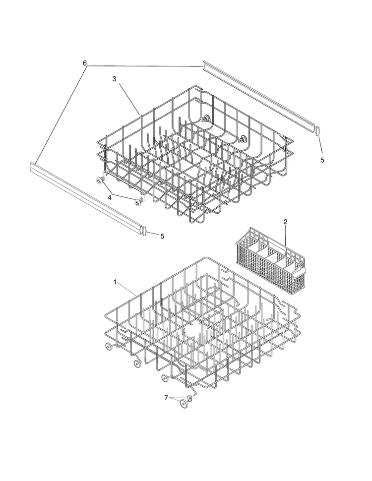 Racks Diagram and Parts List for FBD2400KQ4A  Frigidaire Dishwasher