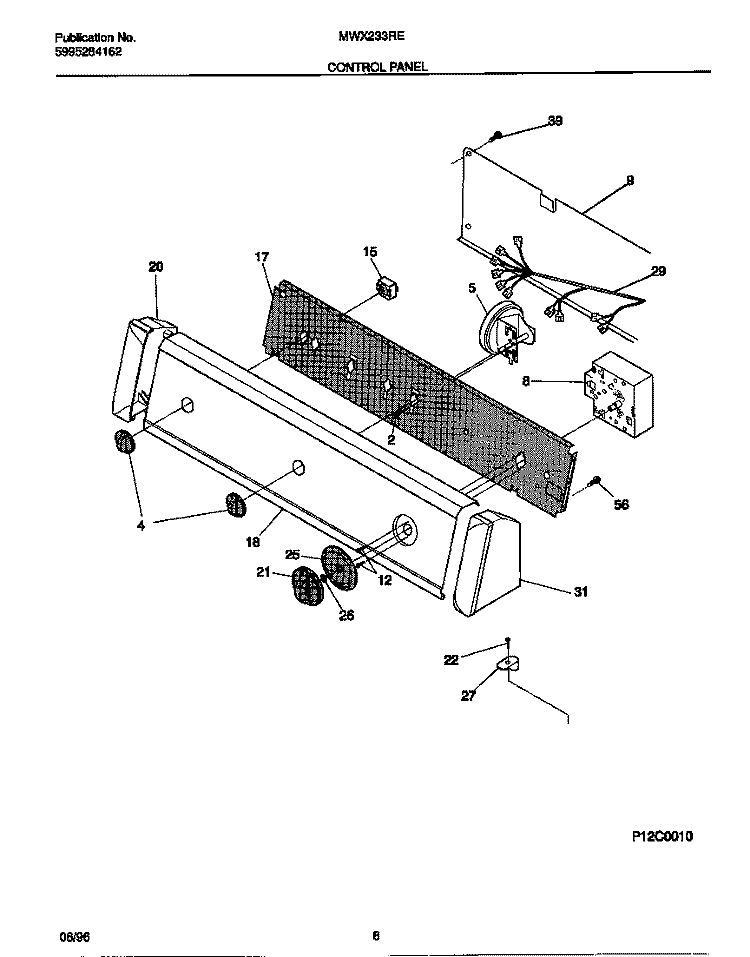CONTROL PANEL Diagram and Parts List for MWX233REW0  Frigidaire Washer