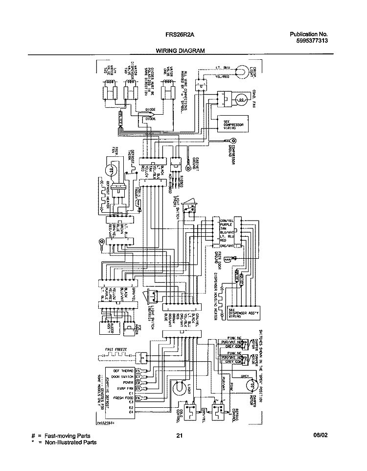 WIRING DIAGRAM Diagram and Parts List for FRS26R2AW4  Frigidaire Refrigerator