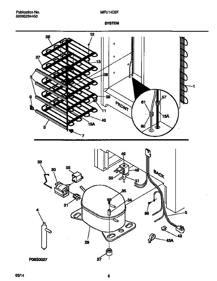 SYSTEM Diagram and Parts List for MFU14D2FW0  Frigidaire Freezer