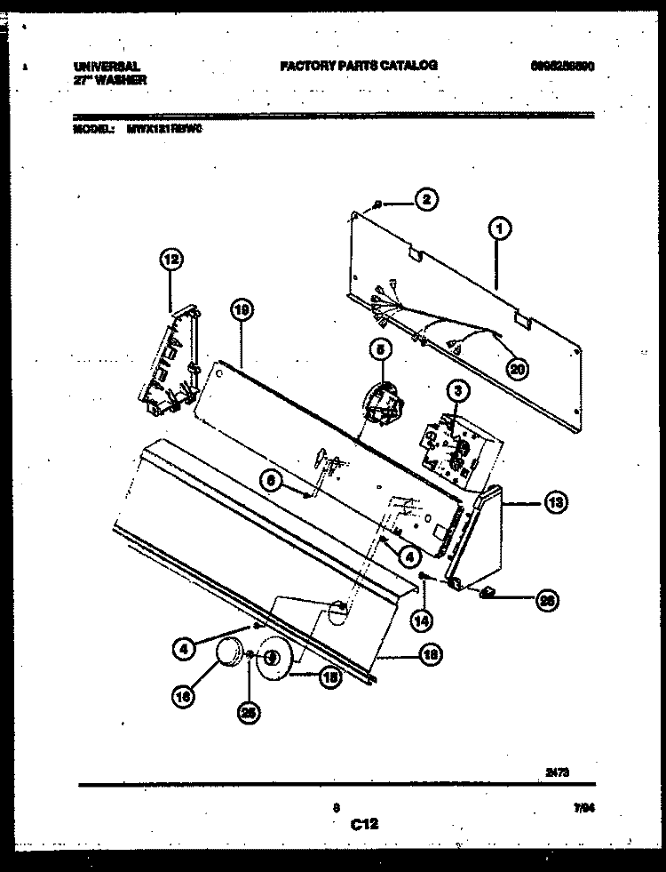CONSOLE AND CONTROL PARTS Diagram and Parts List for MWX121RBD0  Frigidaire Washer