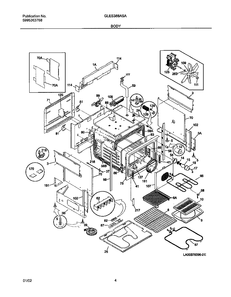 BODY Diagram and Parts List for GLES388ASA  Frigidaire Range