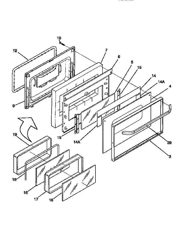 DOOR Diagram and Parts List for FEF357BAWD  Frigidaire Range