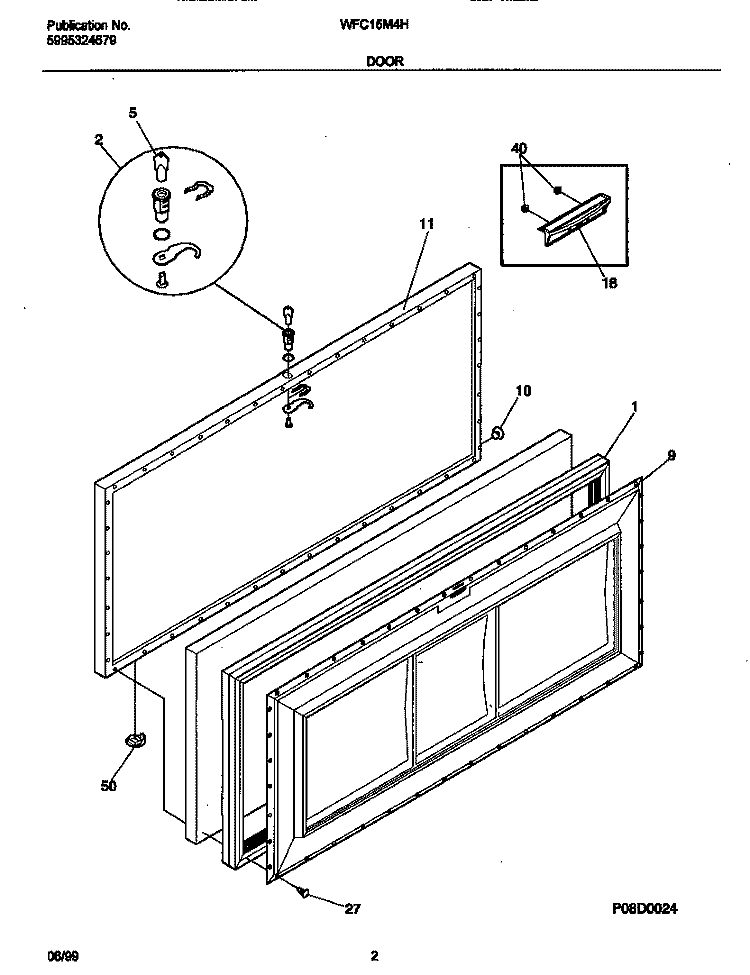 DOOR Diagram and Parts List for WFC15M4HW0  Frigidaire Freezer