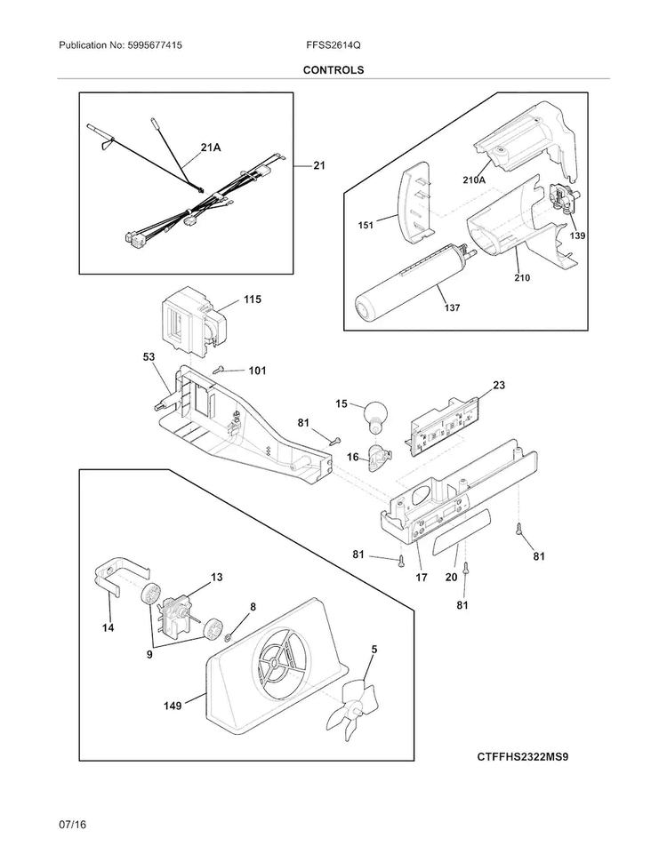 Controls Diagram and Parts List for FFSS2614QE6A  Frigidaire Refrigerator